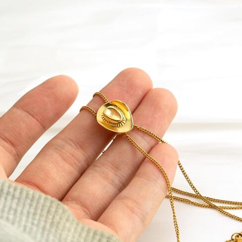 Gold Western Cowgirl Hat Necklace for Women, Cowgirl Accessories, Bolo Tie Cowboy Necktie Western Long Necklace Jewelry Gift in Saudi Arabia