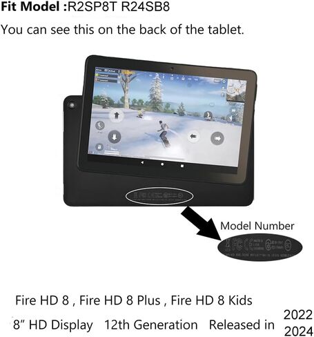 لجهاز Fire HD 8 /HD 8 Plus Tablet (تم إصدار الجيل الثاني عشر في 2022/2024) R2SP8T R24SB8 عدسة زجاجية أمامية للوحة استبدال محول الأرقام للشاشة، لجهاز Fire HD 8 /HD 8 Plus الجيل الثاني عشر وTecno Tablet T805S in Kuwait