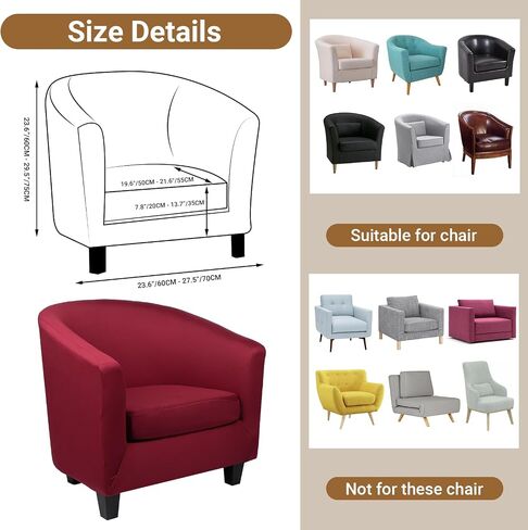 Barrel Chair Slipcovers, 2 Piece Stretch Tub Chair Slipcovers with Cushion Cover, Round Soft Armchair Sofa Cover Removable Couch Furniture Protector for Bar Living Room Bedroom Hotel Counter in Kuwait