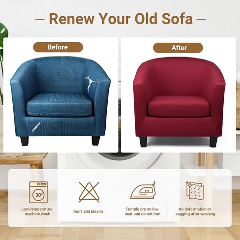 Barrel Chair Slipcovers, 2 Piece Stretch Tub Chair Slipcovers with Cushion Cover, Round Soft Armchair Sofa Cover Removable Couch Furniture Protector for Bar Living Room Bedroom Hotel Counter in Kuwait