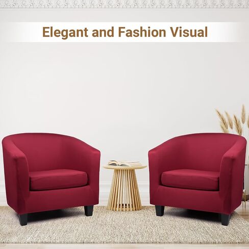 Barrel Chair Slipcovers, 2 Piece Stretch Tub Chair Slipcovers with Cushion Cover, Round Soft Armchair Sofa Cover Removable Couch Furniture Protector for Bar Living Room Bedroom Hotel Counter in Kuwait
