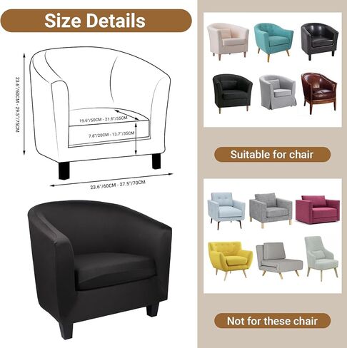 Barrel Chair Slipcovers, 2 Piece Stretch Tub Chair Slipcovers with Cushion Cover, Round Soft Armchair Sofa Cover Removable Couch Furniture Protector for Bar Living Room Bedroom Hotel Counter in Kuwait