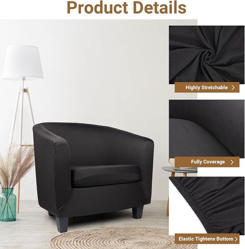 Barrel Chair Slipcovers, 2 Piece Stretch Tub Chair Slipcovers with Cushion Cover, Round Soft Armchair Sofa Cover Removable Couch Furniture Protector for Bar Living Room Bedroom Hotel Counter in Kuwait