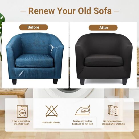 Barrel Chair Slipcovers, 2 Piece Stretch Tub Chair Slipcovers with Cushion Cover, Round Soft Armchair Sofa Cover Removable Couch Furniture Protector for Bar Living Room Bedroom Hotel Counter in Kuwait