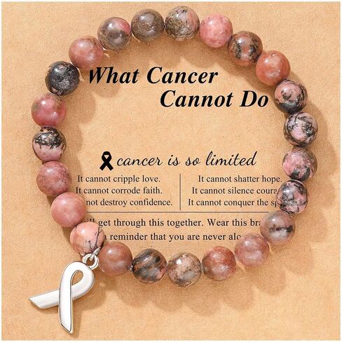 WJR Breast Cancer Bracelets Natural Stone Healing Crystal Bracelets Pink Ribbon Breast Cancer Awareness Charm Bracelet Inspirational Jewelry Gift in Kuwait