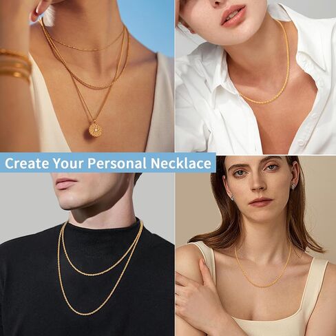 Jewlpire 14K الذهب حبل سلسلة قلادة للرجال النساء الأولاد، 2.5 مم 3 مم 4 مم قطع الماس سلسلة حبل الفولاذ المقاوم للصدأ للرجال قوي ومريح الرجال سلسلة القلائد، 16 18 20 22 24 26 بوصة in Kuwait