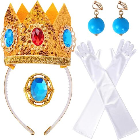 Princess Costume Accessories, 4 PCS Set of Princess Crown/Earrings/Gloves/Brooch Dress up for Women Girls in Kuwait