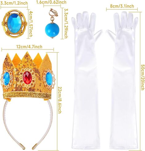 Princess Costume Accessories, 4 PCS Set of Princess Crown/Earrings/Gloves/Brooch Dress up for Women Girls in Kuwait