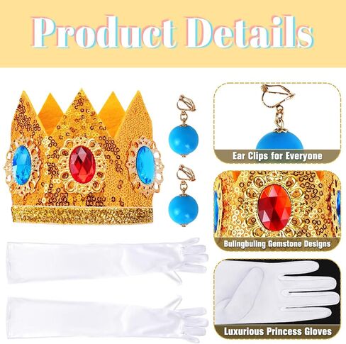 Princess Costume Accessories, 4 PCS Set of Princess Crown/Earrings/Gloves/Brooch Dress up for Women Girls in Kuwait