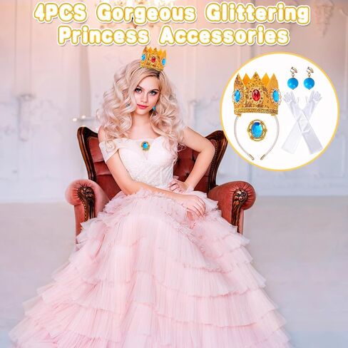 Princess Costume Accessories, 4 PCS Set of Princess Crown/Earrings/Gloves/Brooch Dress up for Women Girls in Kuwait