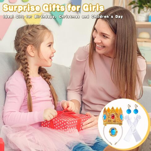 Princess Costume Accessories, 4 PCS Set of Princess Crown/Earrings/Gloves/Brooch Dress up for Women Girls in Kuwait