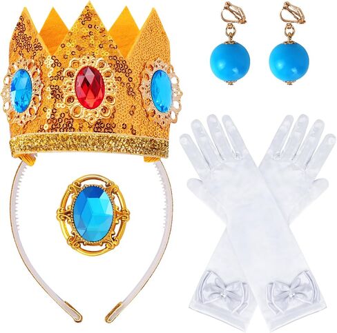Princess Costume Accessories, 4 PCS Set of Princess Crown/Earrings/Gloves/Brooch Dress up for Women Girls in Kuwait