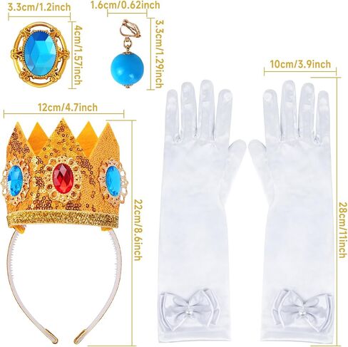 Princess Costume Accessories, 4 PCS Set of Princess Crown/Earrings/Gloves/Brooch Dress up for Women Girls in Kuwait