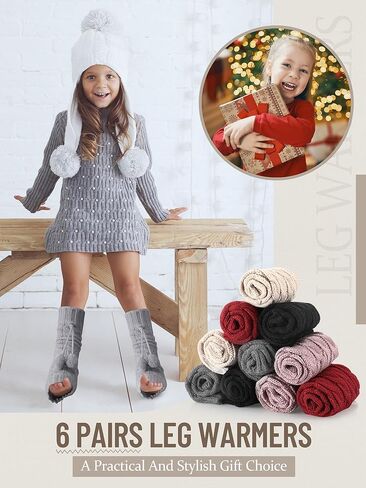 JaGely 6 Pairs Kawaii Leg Warmers Y2K Harajuku Leg Warmers for Girls Women Japanese Leg Warmers Cute Knitted Lolita Costume in Kuwait