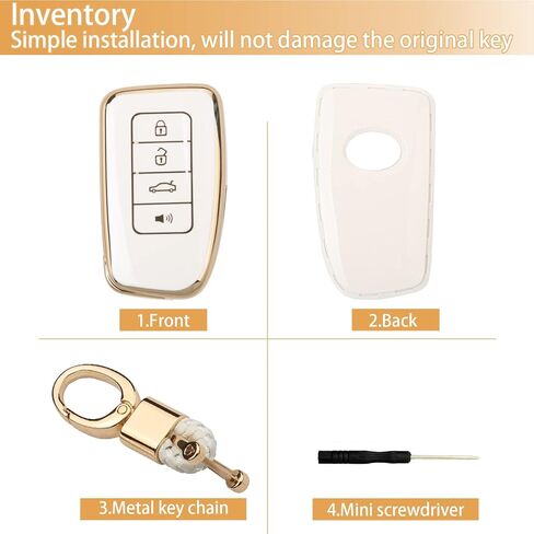 UTFT-17 For LEXUS Key fob Cover,Soft TPU Full Protection Cover,gold Keychains,for LEXUS RX Is ES GS LS NX RS GX LX RC LC Smart Key White in Kuwait