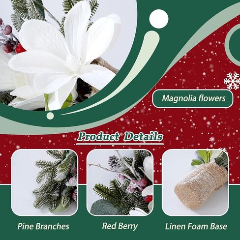 البونسيتة زهور عيد الميلاد الاصطناعية منضدية بيضاء ماغنوليا زهور عيد الميلاد نباتات اصطناعية 13 "نباتات البونسيتة الصناعية الصغيرة لطاولة الموقد ديكورات المنزل الشتوية in Saudi Arabia