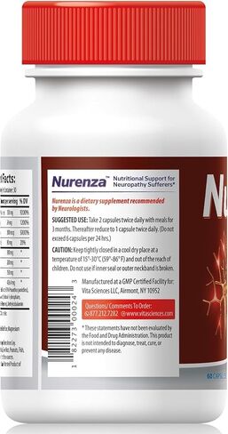 Vita Sciences Nurenza Neuropathy Supplement for Nerve Health and Fast Repair. Natural R-ALA Form 40x Strength with Vitamins and Antioxidants to Renew and Revitalize Feet, Hands, Legs, and Toes. 60 Ct. in Kuwait