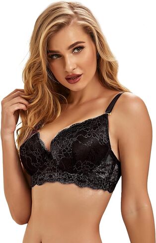Women Lace Underwire Bra Shaping Everyday Bra 3/4 Coverage Bralettes Light Lift V Neck T-Shirt Bra (34B-40DD) in Saudi Arabia