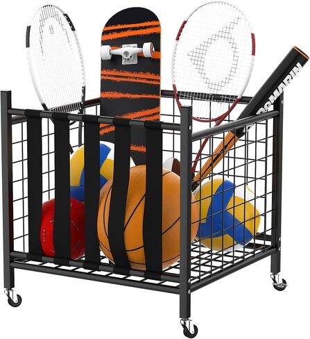 WALMANN Garage Sports Equipment Organizer, Ball Storage Rack Indoor/Outdoor Rolling Ball Cart with Wheels in Saudi Arabia