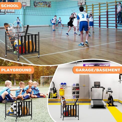 WALMANN Garage Sports Equipment Organizer, Ball Storage Rack Indoor/Outdoor Rolling Ball Cart with Wheels in Saudi Arabia