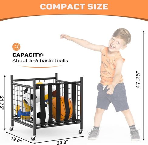 WALMANN Garage Sports Equipment Organizer, Ball Storage Rack Indoor/Outdoor Rolling Ball Cart with Wheels in Saudi Arabia