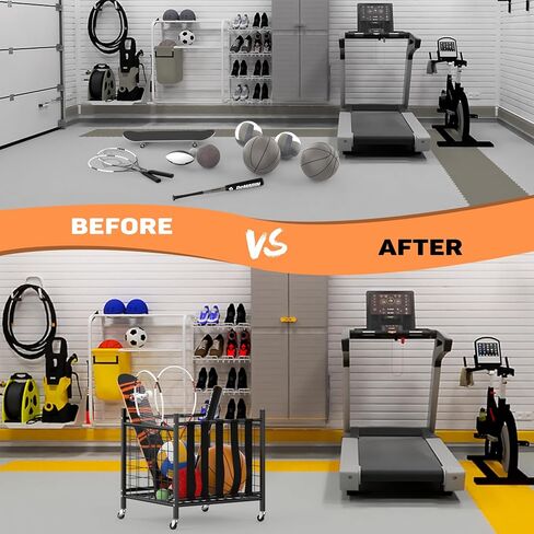 WALMANN Garage Sports Equipment Organizer, Ball Storage Rack Indoor/Outdoor Rolling Ball Cart with Wheels in Saudi Arabia