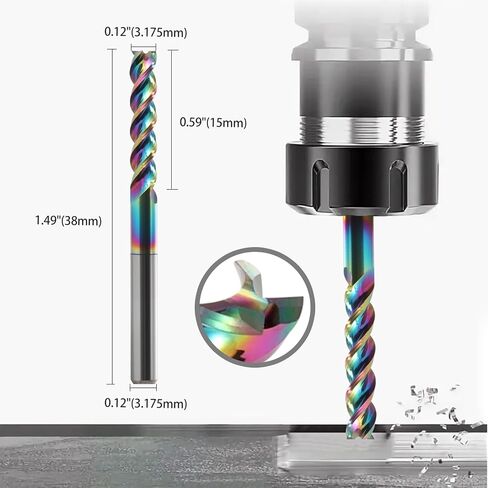 مطحنة نهاية أنف مربعة 1/8 بوصة للألمنيوم - لقم توجيه حلزونية CNC ذات 3 قطع طحن من الكربيد الصلب مع طلاء DLC، لقم CNC بتصميم على شكل حرف U لتطبيقات الألومنيوم قطر قطع 12 مم (5 قطع) in Kuwait
