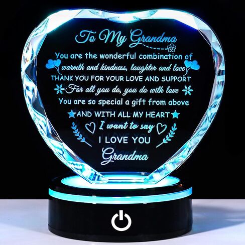 YWHL Gifts for Grandma with Colorful LED Base, Meaningful Heart Crystal Grandma Birthday Gifts, Great Gifts Ideas for Grandma on Mothers Day Christmas Valentine from Grandkids in Kuwait