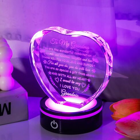 YWHL Gifts for Grandma with Colorful LED Base, Meaningful Heart Crystal Grandma Birthday Gifts, Great Gifts Ideas for Grandma on Mothers Day Christmas Valentine from Grandkids in Kuwait