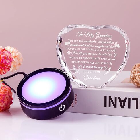 YWHL Gifts for Grandma with Colorful LED Base, Meaningful Heart Crystal Grandma Birthday Gifts, Great Gifts Ideas for Grandma on Mothers Day Christmas Valentine from Grandkids in Kuwait