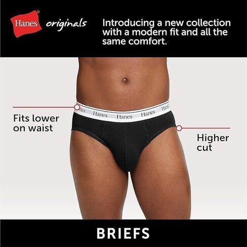 Hanes Originals Men's Stretch Cotton Briefs Pack, Moisture-Wicking Underwear, Classic Fit, Tag-Free, 3 Pack, W/Pouch in Kuwait