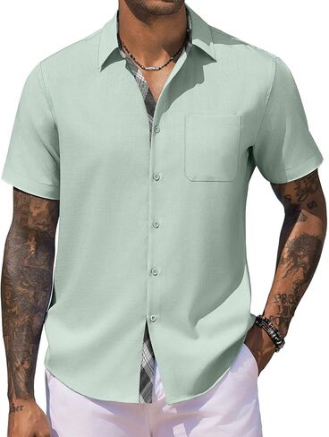 COOFANDY Men's Button Down Shirts Short Sleeve Casual Shirts for Men Summer Beach Wedding Shirt with Pocket in Saudi Arabia