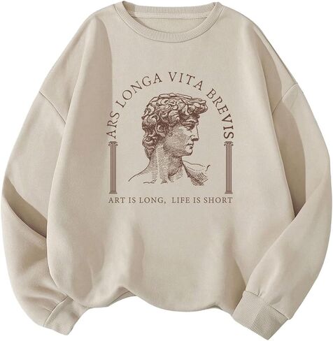 WDIRARA Women's Letter Figure Graphic Print Sweatshirt Long Sleeve Crew Neck Pullover Tops in Saudi Arabia