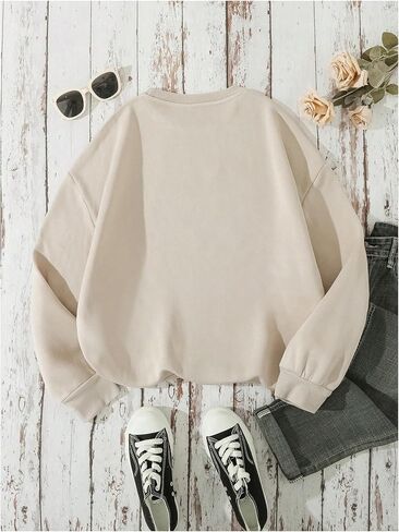 WDIRARA Women's Letter Figure Graphic Print Sweatshirt Long Sleeve Crew Neck Pullover Tops in Saudi Arabia