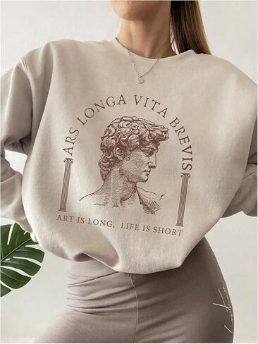 WDIRARA Women's Letter Figure Graphic Print Sweatshirt Long Sleeve Crew Neck Pullover Tops in Saudi Arabia