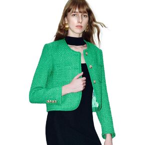 Women's Casual Business Cropped Tweed Blazers Jacket with Pocket Slim Fit Long Sleeve Short Suit for Work Office in Saudi Arabia