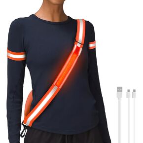 HENMI LED Night Running Gear Reflective Sash with Two Arm Reflective Tapes Adjustable Length for Running Cycling Walking