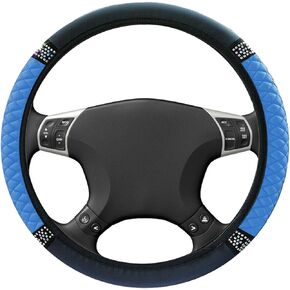 BEYPOVK Bling Soft Leather Steering Wheel Cover, 15 Inch Stretchy Colorful Crysta Rhinestones Car Steering Wheel Protector, Universal Car Interior Accessories for Women (Black)