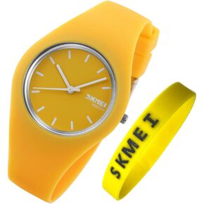SKMEI Watches for Young Women Lady Sports Silicone Band Waterproof Fashion Casual Simple Quartz Analog Teens Girls Gift Black Wrist Watch
