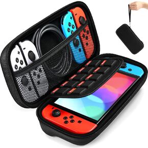 ivoler Carrying Case for Nintendo Switch and NEW Switch OLED Model(2021), Portable Hard Shell Pouch Carrying Travel Game Bag for Switch Accessories Holds 10 Game Cartridge (Black)