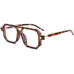 LJCZKA Square Blue Light Blocking Glasses Women Men 70s Vintage Flat Pilot Glasses Computer Anti Eyestrain Eyeglasses