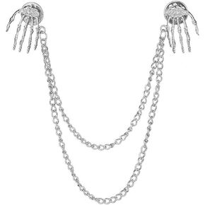 Creative Ghost Hand Bone Brooch Pin Shirts Collar Chain Sweater Clip Collar Clip Lapel Pin with Double Chain Collar Pin