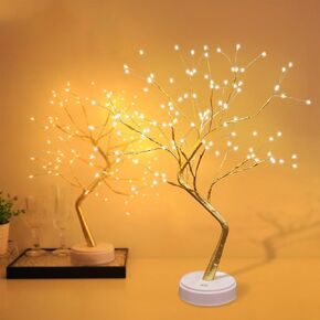 Tabletop Bonsai Tree Light with 108 LED with 2 Lighting Modes USB/Battery Operated Artificial Branch for Bedroom Living Room Decoration (Silvery)