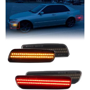 IS300 Amber&Red LED Side Marker Lights for Lexus IS300 2000 2001 2002 2003 2004 2005, Smoked Lens Front Rear Bumper Reflector Lamps, pack of 4