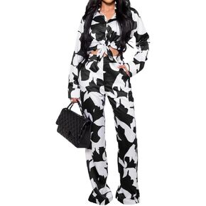 DvaeMalligo 2 Piece Sets for Women Long Sleeve Button Down Shirt Wide Leg Long Pants Sets Casual Two Piece Outfits