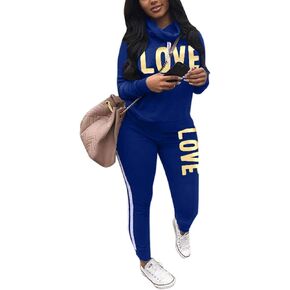 Angsuttc Women's Letter Print 2 Piece Outfits Cowl Neck Long Sleeve Sweatshirt and Pants Set Tracksuit