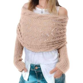 Scarf with Sleeves for Women, Fashion Warm Knitted Cable Wraps Multifunctional Sweater Scarf Shawls for Fall Winter