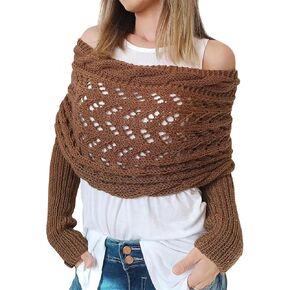 ACOSAP Scarf with Sleeves for Women, Knitted Cable Wrap, Multifunctional Knitted Crochet Shrugs, Double Sleeve Scarf Wrap