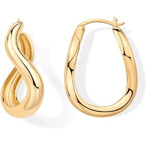 PAVOI 14K Gold Plated Sterling Silver Posts Chunky Wavy Hoop Earrings for Women | Lightweight Statement Twisted Endless Wave Hoops Earrings