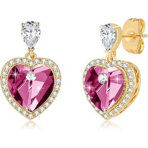 Austrian Crystal Heart Halo Drop Stud Earrings for Women 14K Gold Plated Hypoallergenic Anniversary Valentines Jewelry Gift